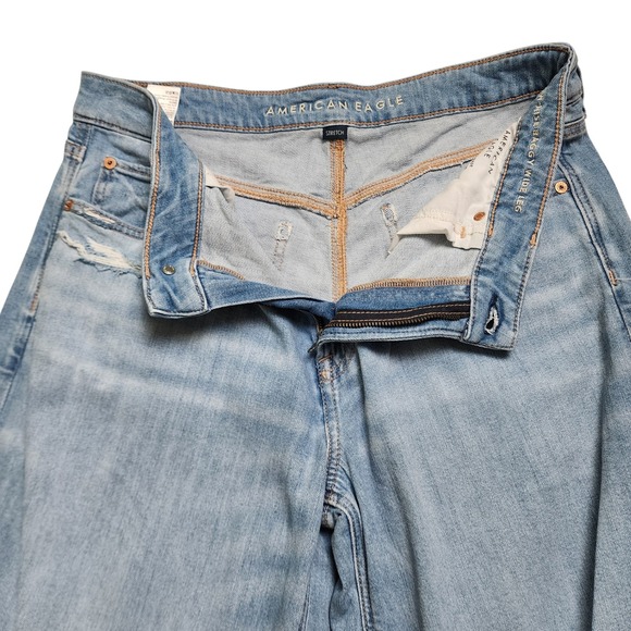 American Eagle Womens Dreamy Drape Ripped Low-Rise Baggy Wide-Leg Jean Size 8 - Picture 6 of 15